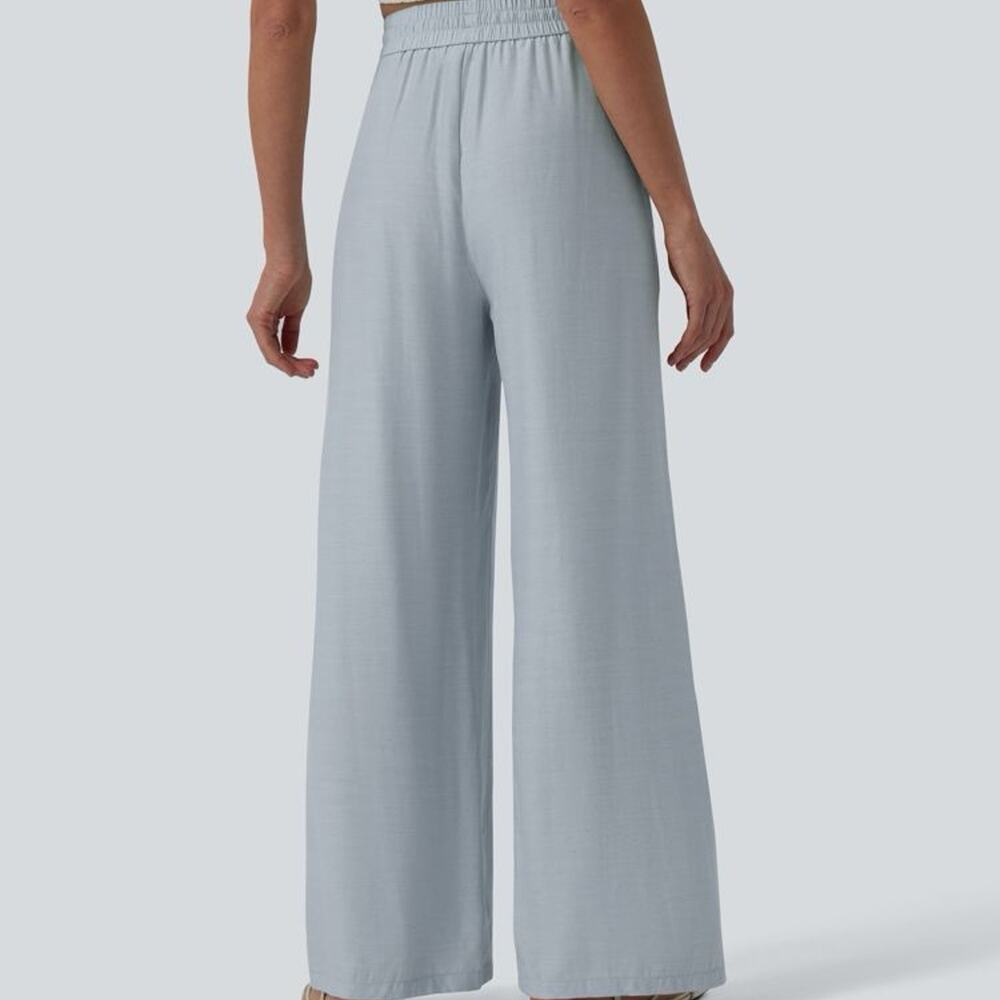 HALARA High Waisted Drawstring Pocket Wide Leg Baggy Casual Linen-Feel Pants-NWT - Picture 6 of 7